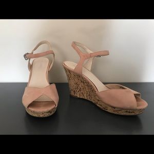 Nine West nude peep toe platform wedge sandals